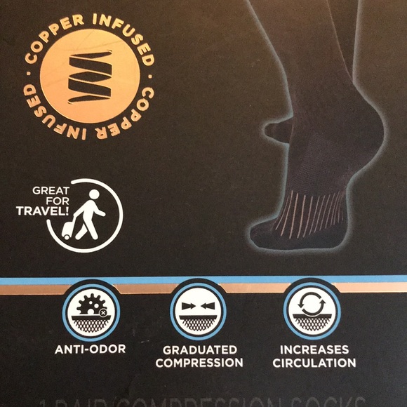 COPPER FIT Black Energy Compression Anti-Odor Knee High Padded Socks NIB - Picture 3 of 9